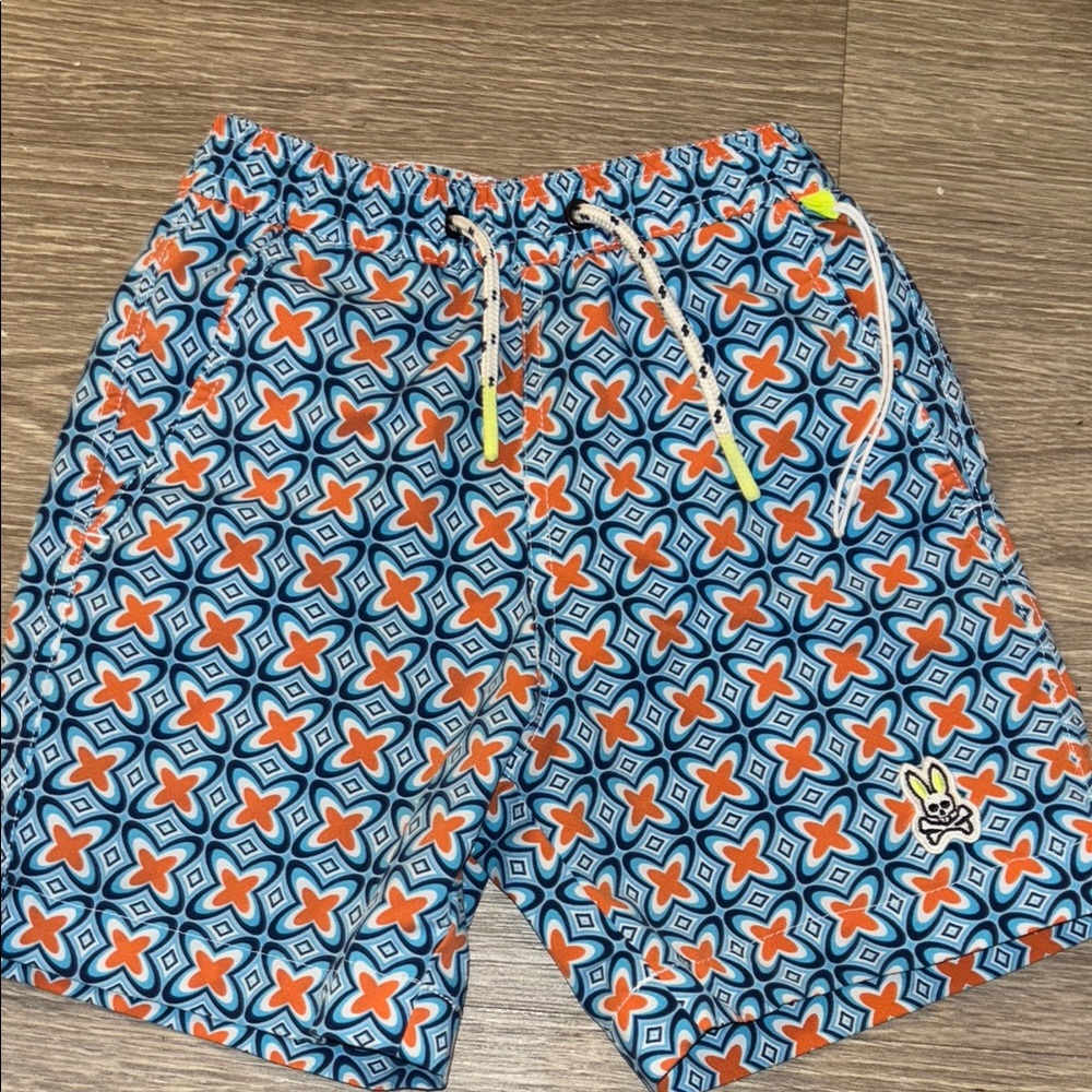 Kids Blue and Orange Psycho bunny Patterned Swim Shorts